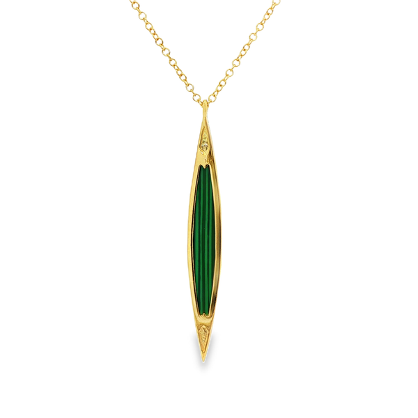 14K Yellow Gold Malachite Diamond Tapered Drop Pendant Necklace .06Tw Image 3 Jo & Co. Jewelers Hardy, VA