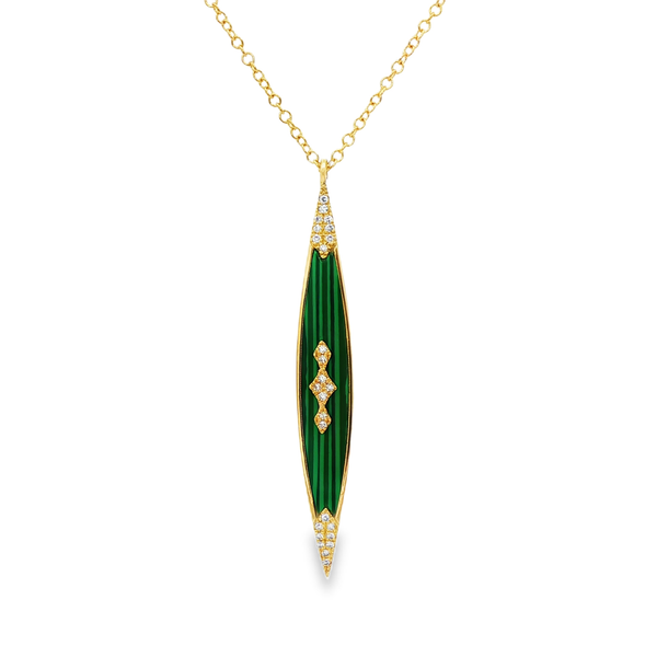 14K Yellow Gold Malachite Diamond Tapered Drop Pendant Necklace .06Tw Jo & Co. Jewelers Hardy, VA