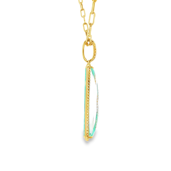 18K Yellow Gold Amazonite & Quartz Doublet Diamond Halo Pendant Necklace Image 2 Jo & Co. Jewelers Hardy, VA