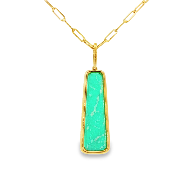 18K Yellow Gold Amazonite & Quartz Doublet Diamond Halo Pendant Necklace Image 3 Jo & Co. Jewelers Hardy, VA