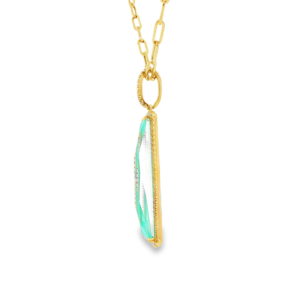 18K Yellow Gold Amazonite & Quartz Doublet Diamond Halo Pendant Necklace Image 4 Jo & Co. Jewelers Hardy, VA