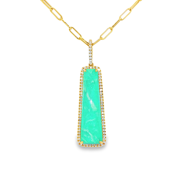 18K Yellow Gold Amazonite & Quartz Doublet Diamond Halo Pendant Necklace Jo & Co. Jewelers Hardy, VA