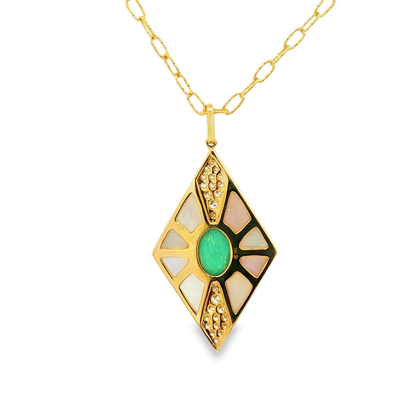 18K Yellow Gold Amazonite Quartz Doublet Diamond Kite Pendant Necklace Image 3 Jo & Co. Jewelers Hardy, VA