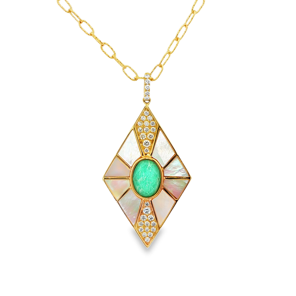 18K Yellow Gold Amazonite Quartz Doublet Diamond Kite Pendant Necklace Jo & Co. Jewelers Hardy, VA