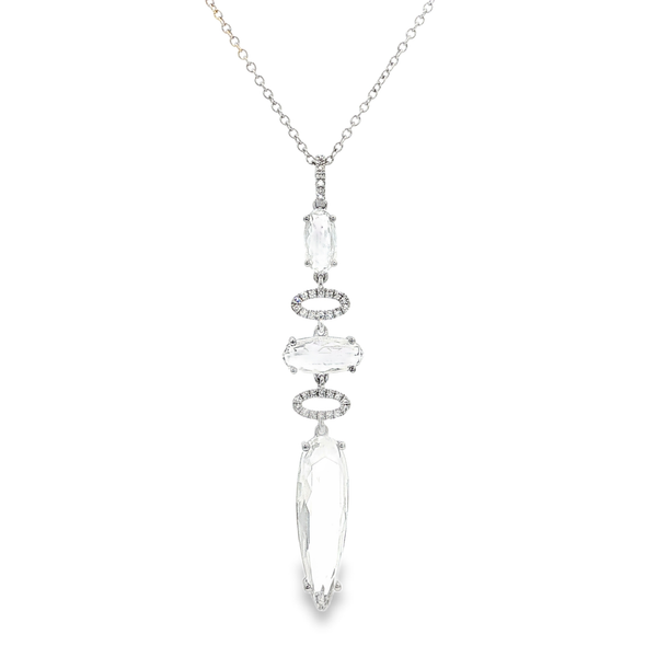 14K White Gold White Topaz & Diamond Multi-Stone Drop Pendant Necklace .08Tw Jo & Co. Jewelers Hardy, VA