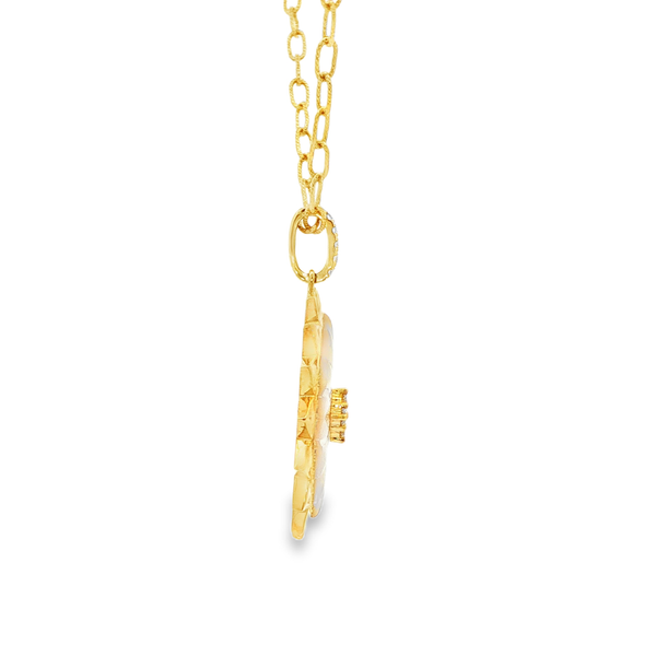 18K Yellow Gold Quartz Mother-of-Pearl Sunburst Diamond Pendant .35Tw Image 2 Jo & Co. Jewelers Hardy, VA