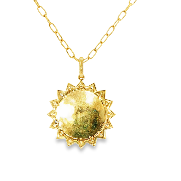 18K Yellow Gold Quartz Mother-of-Pearl Sunburst Diamond Pendant .35Tw Image 3 Jo & Co. Jewelers Hardy, VA