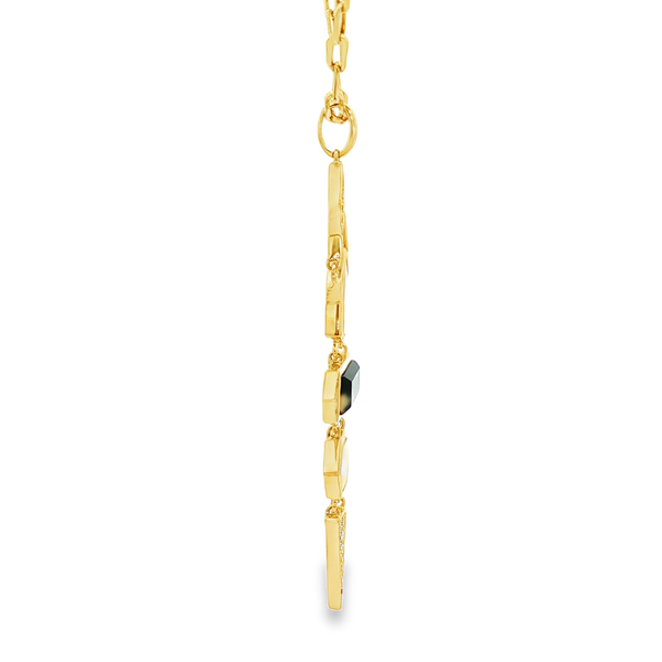 18K Yellow Gold Onyx & Mother-of-Pearl Diamond Geometric Drop Pendant Image 2 Jo & Co. Jewelers Hardy, VA