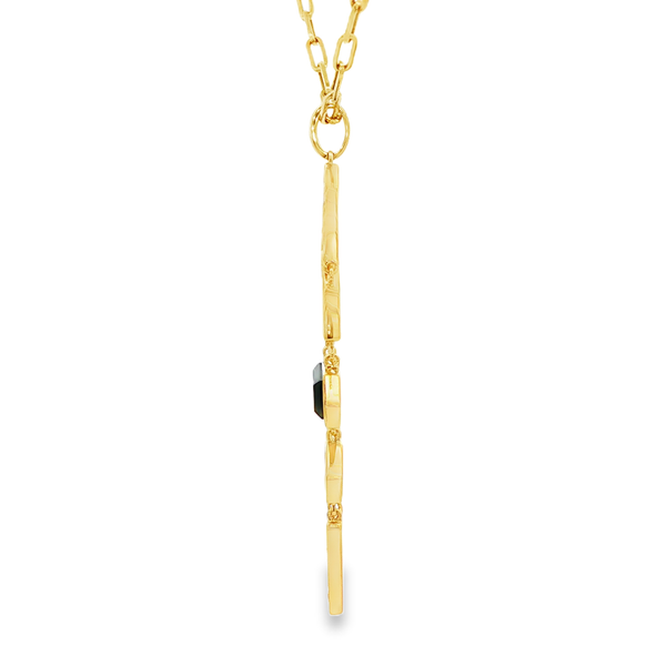 18K Yellow Gold Onyx & Mother-of-Pearl Diamond Geometric Drop Pendant Image 4 Jo & Co. Jewelers Hardy, VA