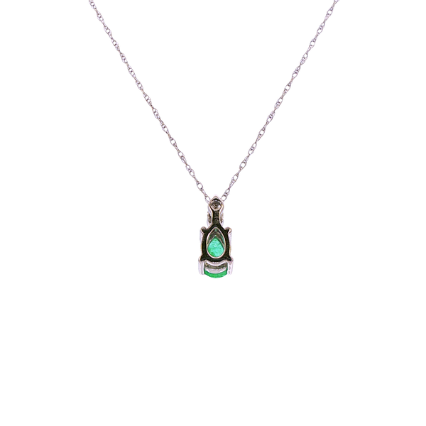 10K White Gold Pear-Shaped Emerald & Diamond Pendant Necklace Image 3 Jo & Co. Jewelers Hardy, VA