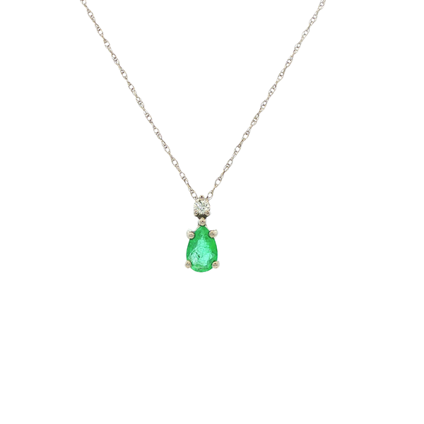 10K White Gold Pear-Shaped Emerald & Diamond Pendant Necklace Jo & Co. Jewelers Hardy, VA