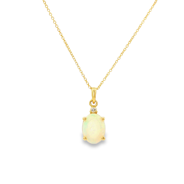 14K Yellow Gold Oval Opal & Diamond Drop Pendant Necklace Jo & Co. Jewelers Hardy, VA