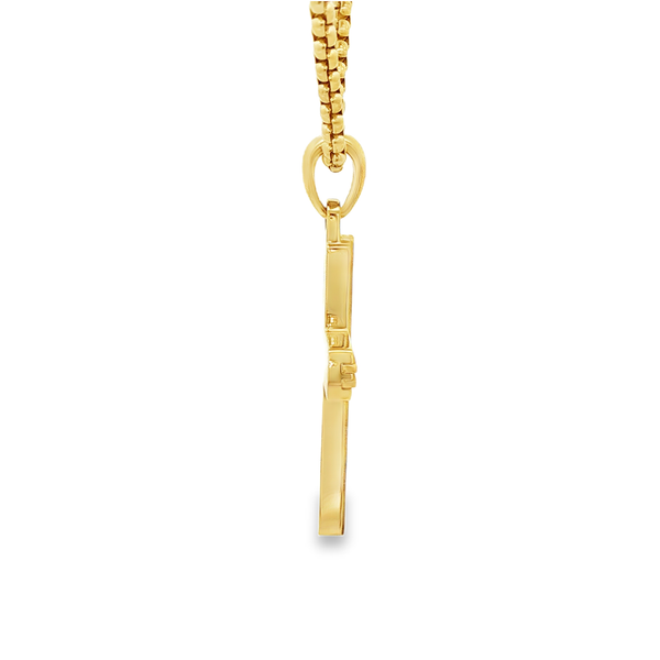 Gold-Plated Steel Grooved Cross Pendant Necklace With Black CZ 22 Inch Image 2 Jo & Co. Jewelers Hardy, VA