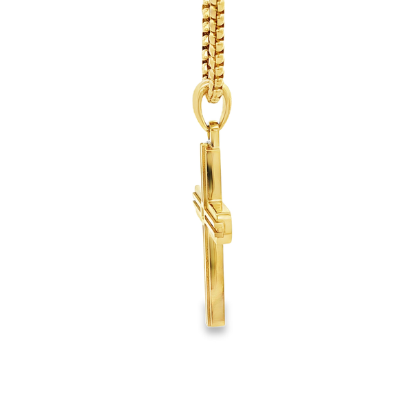 Gold-Plated Steel Grooved Cross Pendant Necklace With Black CZ 22 Inch Image 4 Jo & Co. Jewelers Hardy, VA