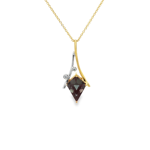14K Yellow & White Gold Created Alexandrite Diamond Pendant Necklace 18 Inch Jo & Co. Jewelers Hardy, VA