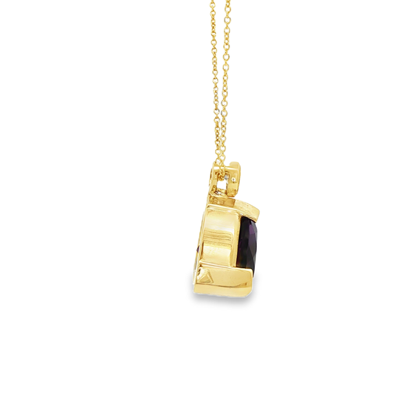 14K Yellow Gold Trillion Amethyst & Bezel Diamond Pendant Necklace Image 2 Jo & Co. Jewelers Hardy, VA