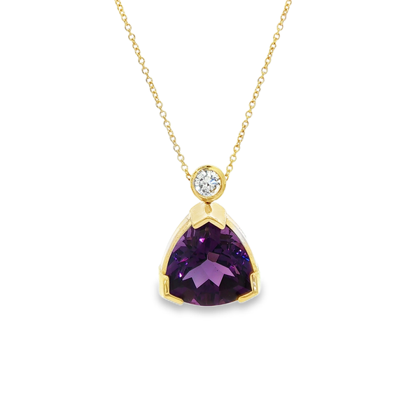 14K Yellow Gold Trillion Amethyst & Bezel Diamond Pendant Necklace Jo & Co. Jewelers Hardy, VA