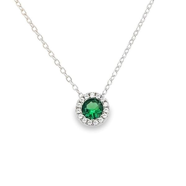 Sterling Silver Round May Birthstone Pendant with Cubic Zirconium Halo Jo & Co. Jewelers Hardy, VA