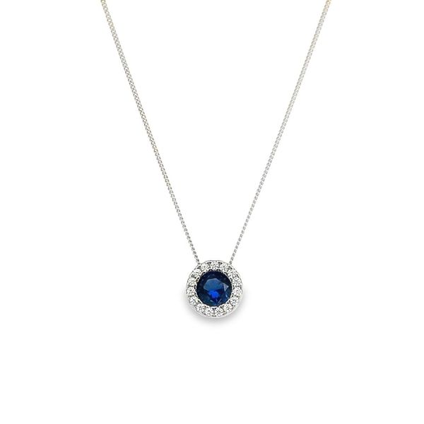Sterling Silver Round September Birthstone Pendant with Cubic Zirconium Halo Jo & Co. Jewelers Hardy, VA