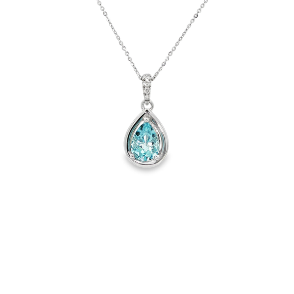 14K White Gold Pear-Shaped Blue Topaz & .04 TW Diamond Drop Pendant Necklace Jo & Co. Jewelers Hardy, VA