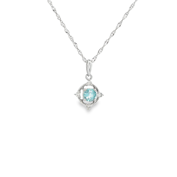 14K Yellow Gold Blue Topaz & .06 CTW Diamond Compass-Style Pendant Necklace Jo & Co. Jewelers Hardy, VA