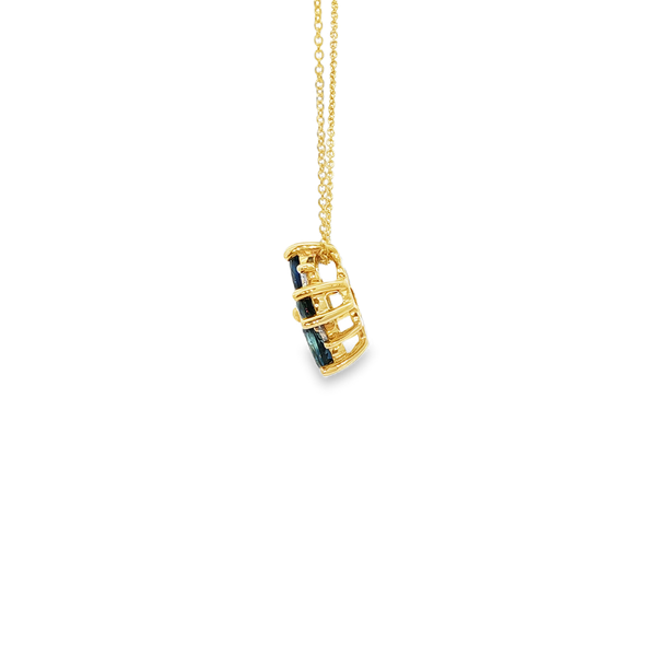 14K Yellow Gold Pear-Shaped Sapphire & .12 CTW Diamond Clover Pendant Necklace Image 4 Jo & Co. Jewelers Hardy, VA