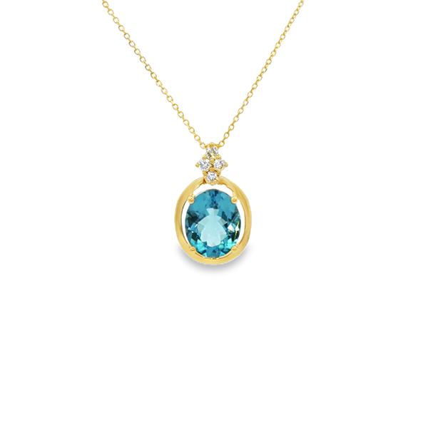 14K Yellow Gold Oval Blue Topaz & .11 CTW Diamond Pendant Necklace Jo & Co. Jewelers Hardy, VA