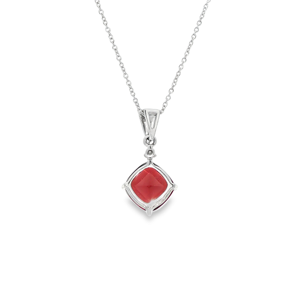 14K White Gold Cushion Garnet & Diamond Drop Pendant Image 3 Jo & Co. Jewelers Hardy, VA