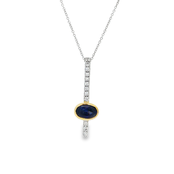 14K White & Yellow Gold Oval Sapphire & Diamond Vertical Bar Pendant Jo & Co. Jewelers Hardy, VA