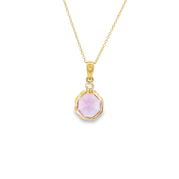 14K Yellow Gold Octagon Amethyst & Diamond Drop Pendant Image 3 Jo & Co. Jewelers Hardy, VA