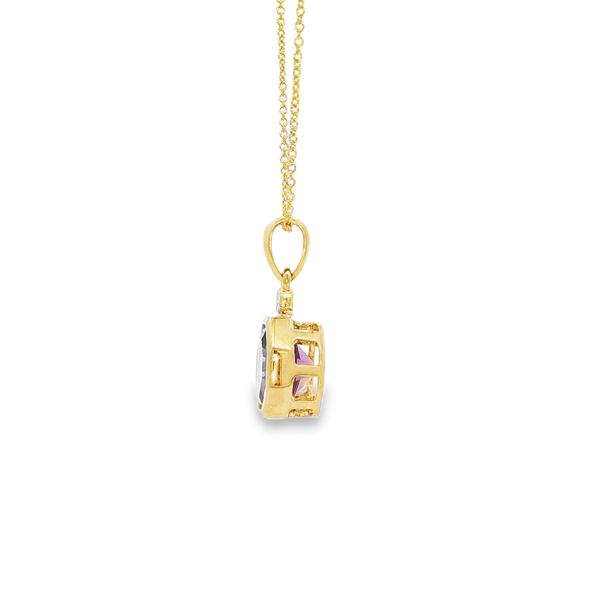 14K Yellow Gold Octagon Amethyst & Diamond Drop Pendant Image 4 Jo & Co. Jewelers Hardy, VA