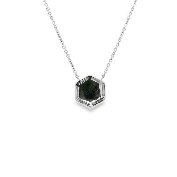 14K White Gold Hexagon Blue Topaz Diamond Cable Necklace Image 3 Jo & Co. Jewelers Hardy, VA