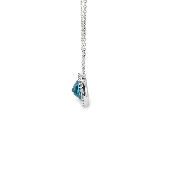 14K White Gold Hexagon Blue Topaz Diamond Cable Necklace Image 4 Jo & Co. Jewelers Hardy, VA