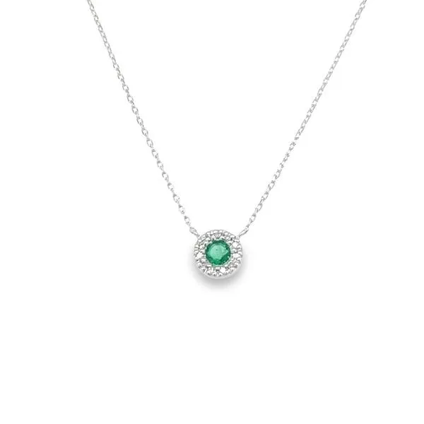 14K White Gold Round Emerald and Diamond Halo Pendant Jo & Co. Jewelers Hardy, VA