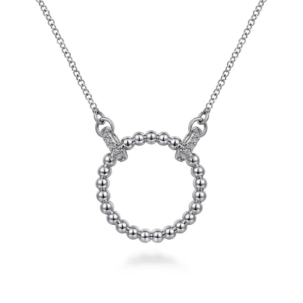 Sterling Silver Round White Sapphire Beaded Bujukan Open Circle Necklace Jo & Co. Jewelers Hardy, VA