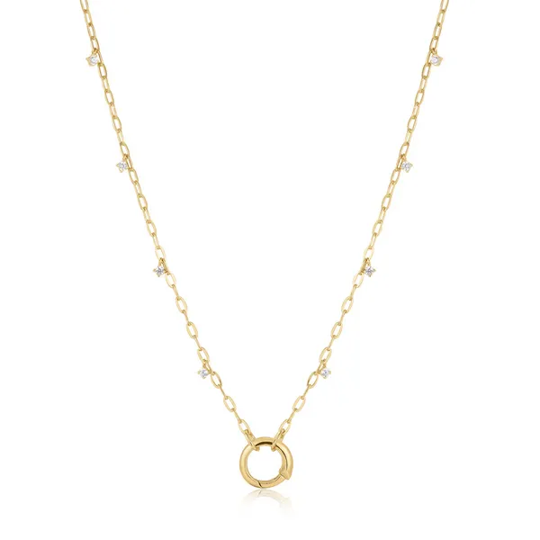 Sterling Silver 14K Yellow Plated Cubic Zirconium Shimmer Charm Connector Necklace Jo & Co. Jewelers Hardy, VA