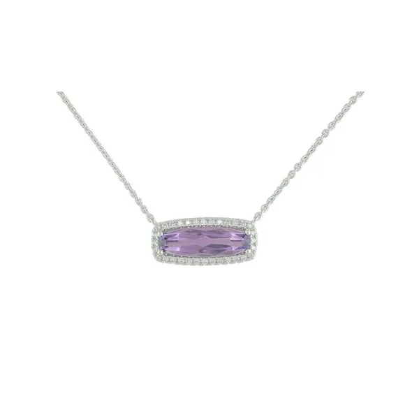 14K White Gold Elongated Cushion Amethyst and Diamond Halo Bar Necklace Jo & Co. Jewelers Hardy, VA