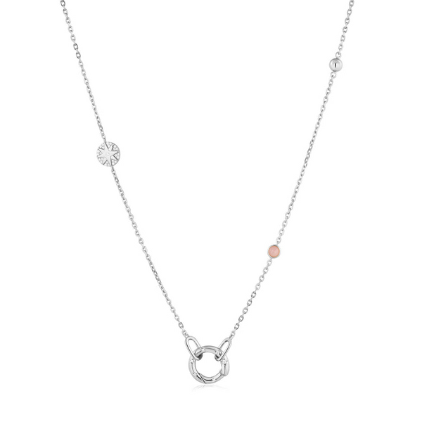 Sterling Silver Rose Quartz and Cubic Zirconium Charm Connector Necklace Jo & Co. Jewelers Hardy, VA