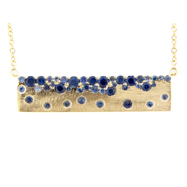14K Yellow Gold Sapphire Confetti Satin Bar Necklace Jo & Co. Jewelers Hardy, VA
