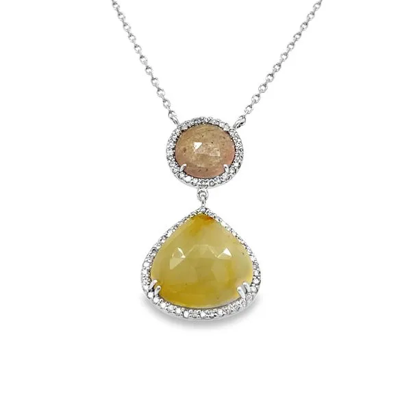 14K White Gold Round and Pear Checkerboard Corundum Necklace with Diamond Halo Jo & Co. Jewelers Hardy, VA