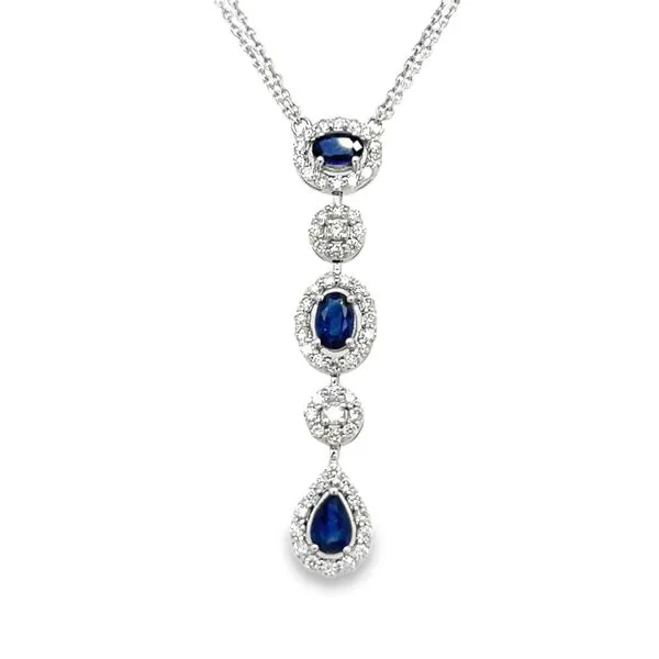 14K White Gold Oval and Pear Shaped Sapphire Triple Drop Necklace with Diamonds Jo & Co. Jewelers Hardy, VA