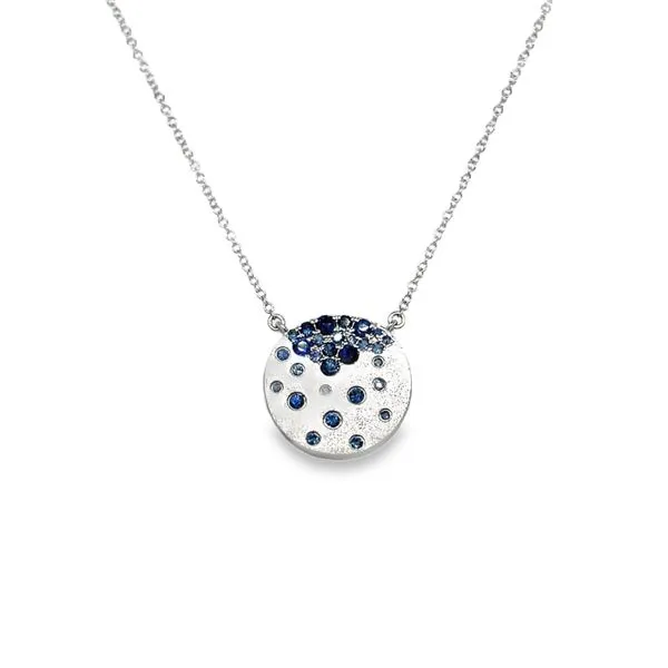 14K White Gold Disc Round Flush and Prong Set Sapphire Pendant Jo & Co. Jewelers Hardy, VA