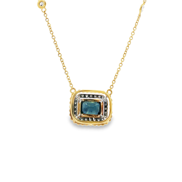 14K Yellow Gold Sapphire & Diamond Halo Beaded Necklace Image 3 Jo & Co. Jewelers Hardy, VA