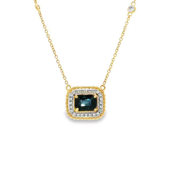 14K Yellow Gold Sapphire & Diamond Halo Beaded Necklace Jo & Co. Jewelers Hardy, VA