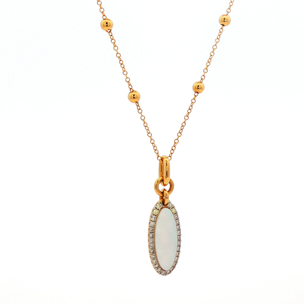14K Yellow & White Gold Diamond & Mother-of-Pearl Halo Necklace Image 2 Jo & Co. Jewelers Hardy, VA