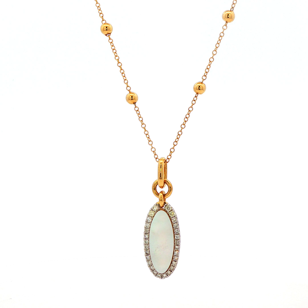 14K Yellow & White Gold Diamond & Mother-of-Pearl Halo Necklace Image 4 Jo & Co. Jewelers Hardy, VA