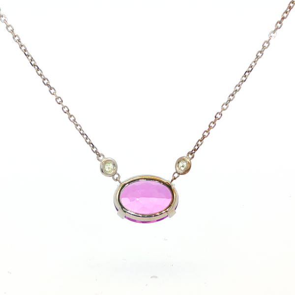 14K White Gold Oval Amethyst & Diamond Necklace Image 3 Jo & Co. Jewelers Hardy, VA