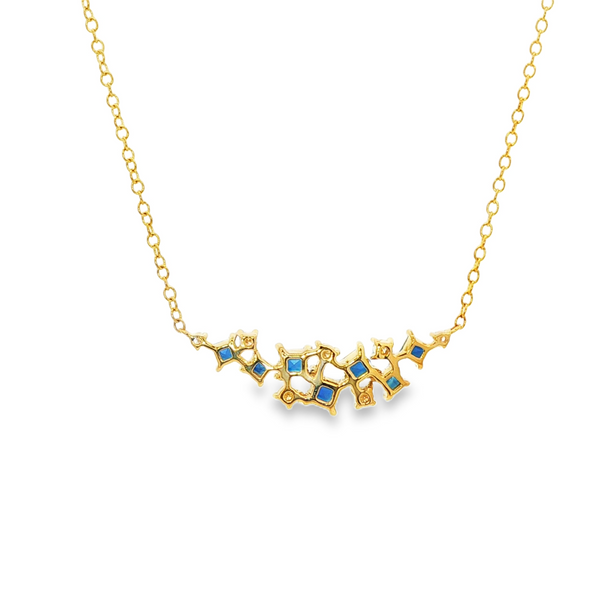 14K Yellow Gold Princess Sapphire & .20 TW Diamond Curved Bar Cluster Necklace Image 3 Jo & Co. Jewelers Hardy, VA