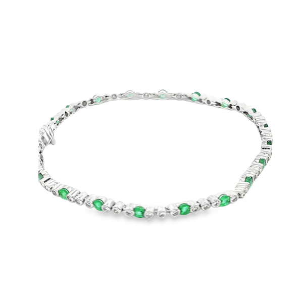 14K White Gold Emerald & Diamond Tennis Bracelet – 7