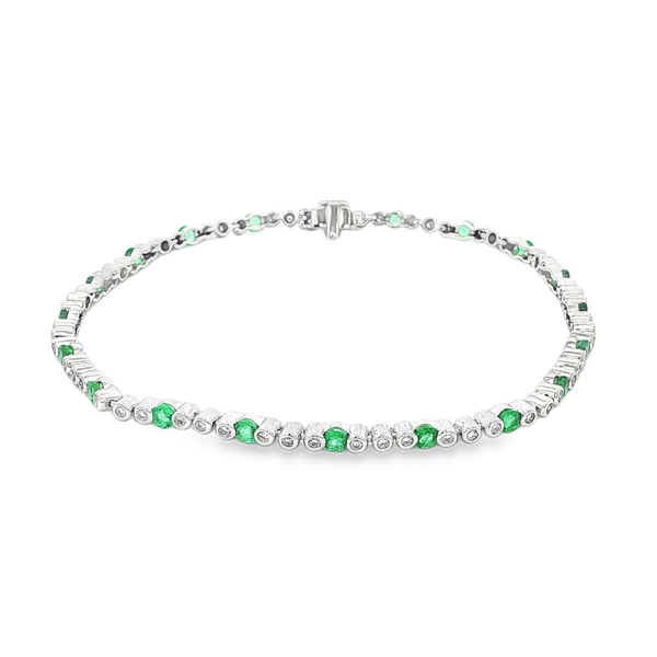 14K White Gold Emerald & Diamond Tennis Bracelet – 7
